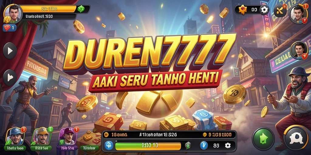 Tangkapan layar utama DUREN777 menampilkan pertarungan intens antar karakter di arena.