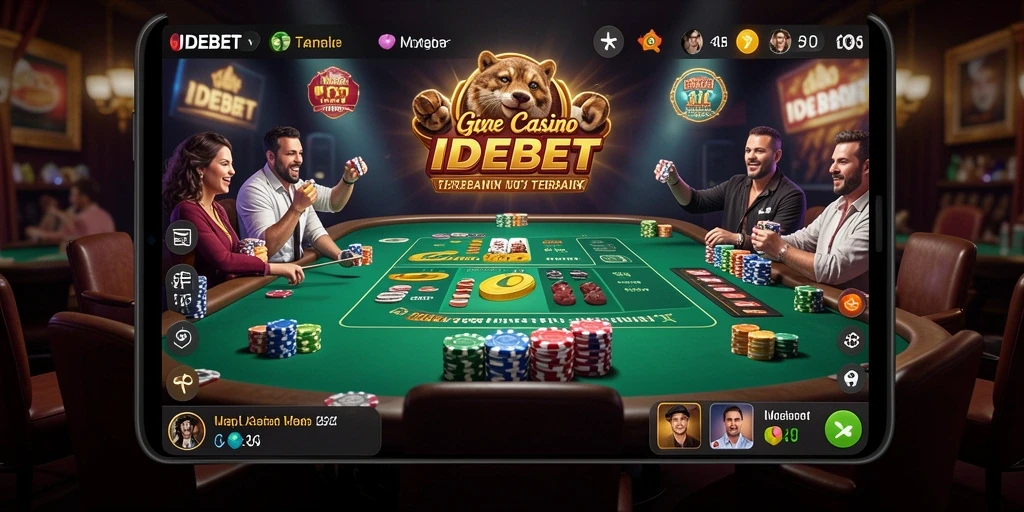 Screenshot gameplay <strong>IDEBET</strong> yang menunjukkan dealer langsung dan suasana kasino yang nyata.