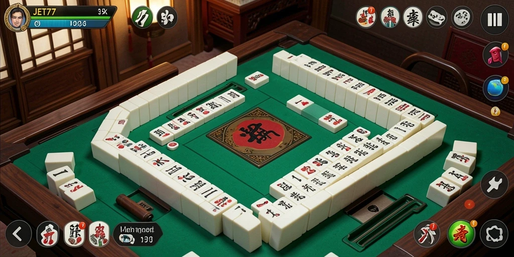 Tangkapan layar permainan JET77 menampilkan gameplay Mahjong yang seru.
