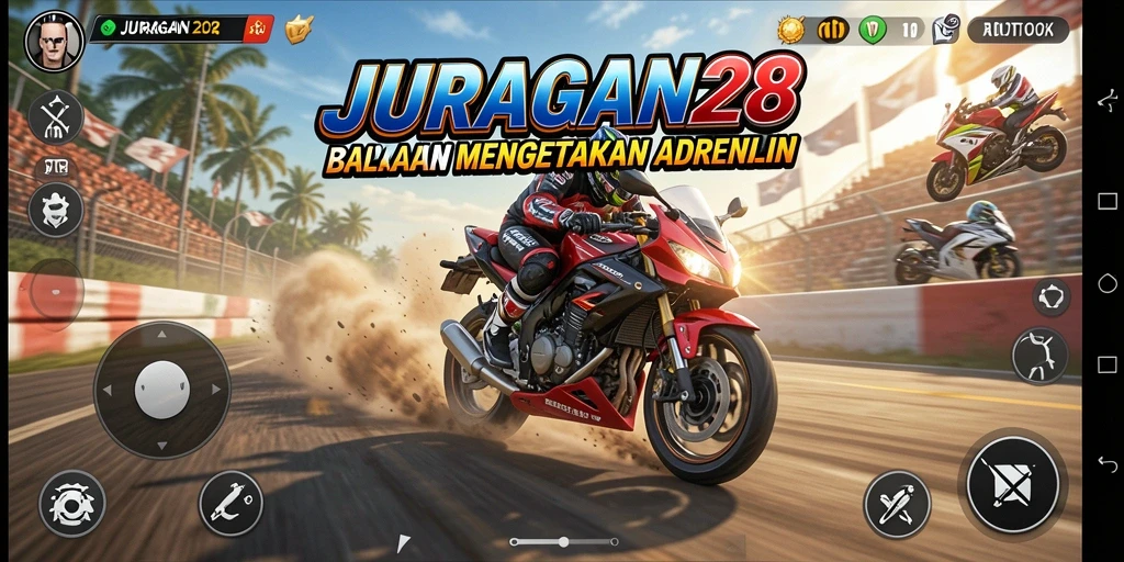 Tampilan gameplay mendebarkan dari balapan motor JURAGAN28.