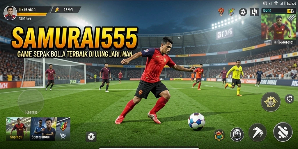 Screenshot gameplay SAMURAI555 menunjukkan aksi dan strategi di lapangan sepak bola.
