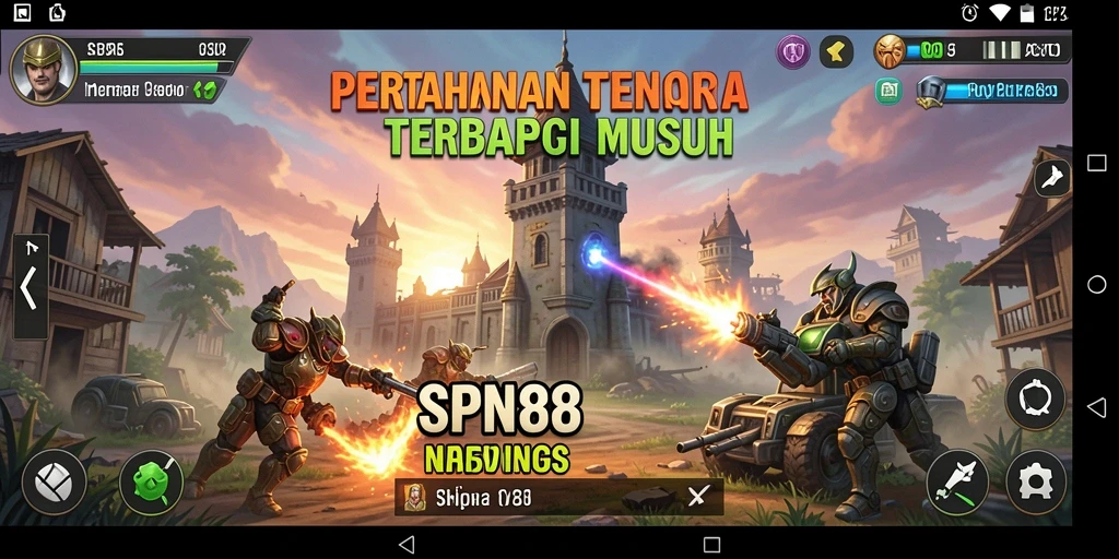 Screenshot gameplay SPN88 menunjukkan pertarungan menara yang intens.